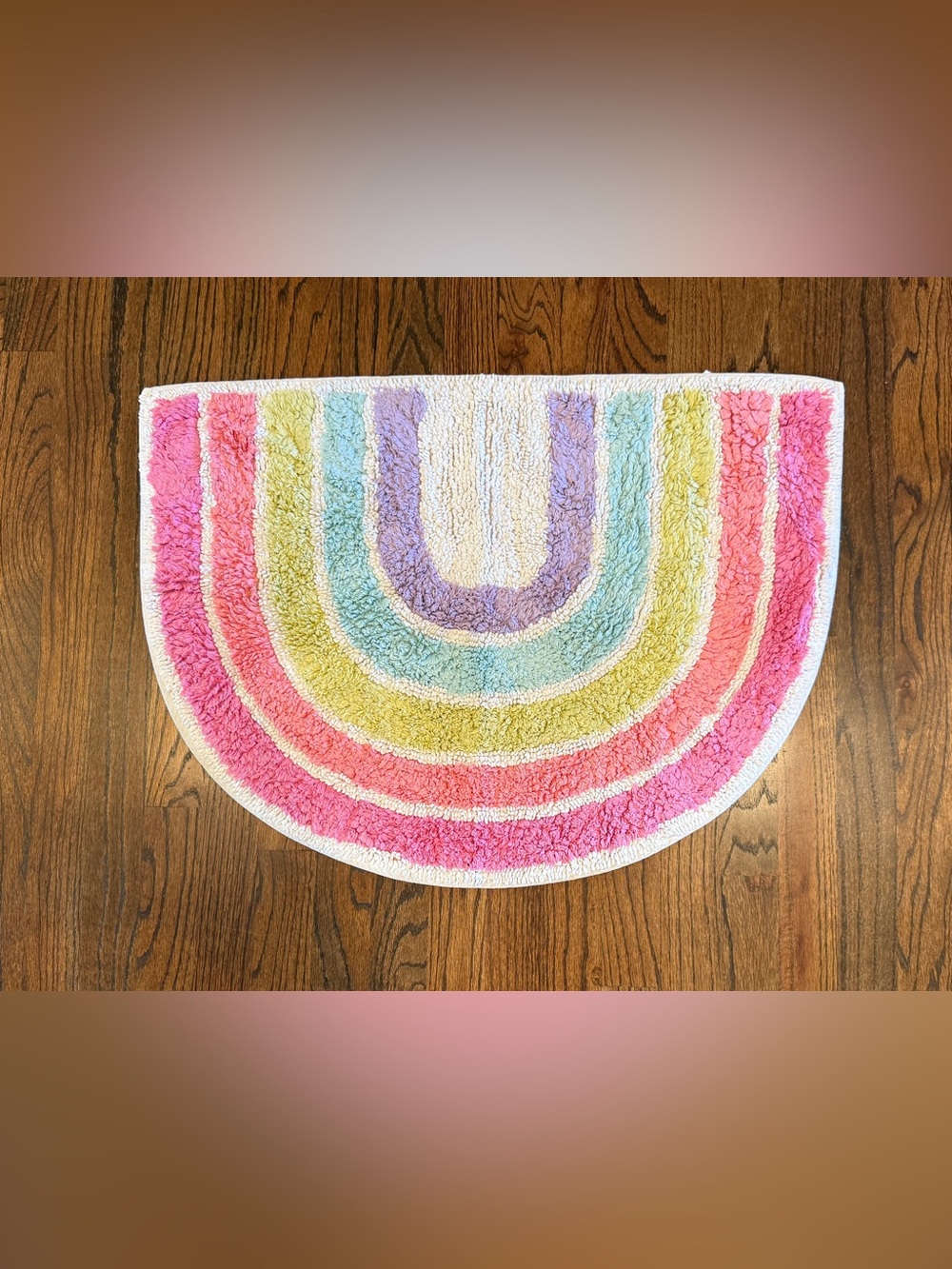 Rainbow shaped bath mat Pottery barn kids cotton 28"× 20" pink yellow blue